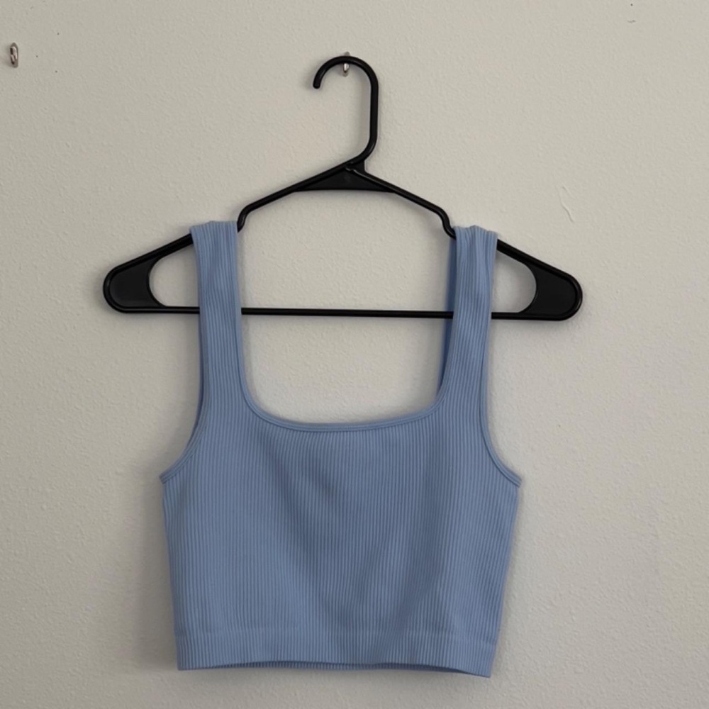 Zara Blue Sleeveless Fitted Crop Tank Top